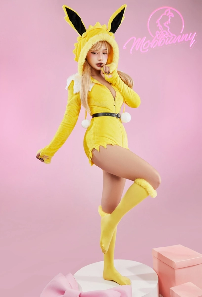 PM Derivative Sexy Lingerie Bodysuit Halloween Plush Hooded Romper and Socks with Belt and Scarf