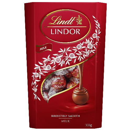 LINDT & SPRUNGLI Lindor Milk Chocolate Truffles Cornet Approx 27 Balls, Perfect for Sharing in a Moment of Bliss, 333 g