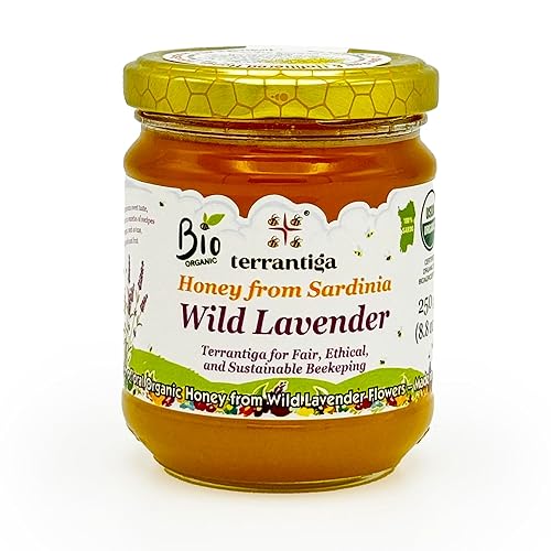 Wild Lavender Organic Raw Honey from Wild Lavender Flowers, Artisanal Fruity and Harmonious Sweet Honey from Sardinia, Italy - (250gr) 8.8 oz - Lavender - 8.81 Ounce (Pack of 1)