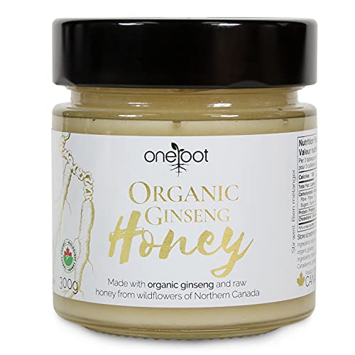 ONEROOT Organic Ginseng Infused Honey 300g (10.6oz) - Infusion of 100% Organic Northern Wildflower Raw Honey and Organic Ontario Ginseng - Ginseng Honey