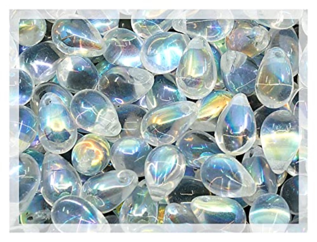 Czech 50-Piece Glass Beads, 6x9mm, Teardrop Transparent Crystal Clear AB - Crystal AB