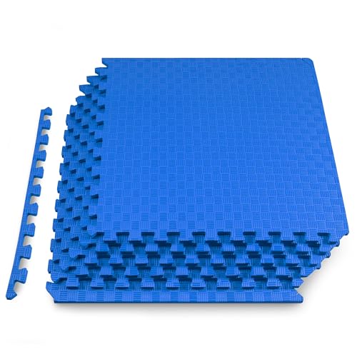 ProsourceFit Exercise Puzzle Mat ½ or 1-in, Checkered EVA Foam Floor Tiles w/Non-Slip Texture, Gym Mat with Interlocking Foam Tiles for Adjustable Surface, Shock Absorbing and Waterproof Gym Flooring - Blue - 1/2 Inch - 6 Tiles - 24 Sq Ft