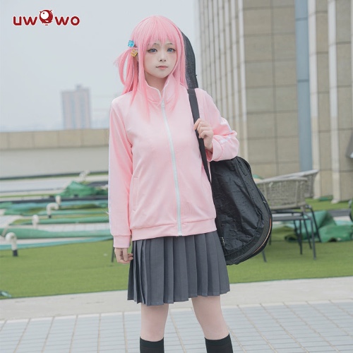 UWOWO Gotou Hitori Cosplay Costume Bocchi The Rock Gotou Hitori Cosplay Suit JK Uniform Skirt Pink Jacket Full Outfit - 【Pre-sale】XL