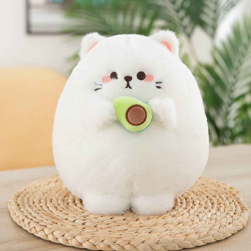 Kawaii Cat Plush Toy: Huggable Avocado - White / 25cm