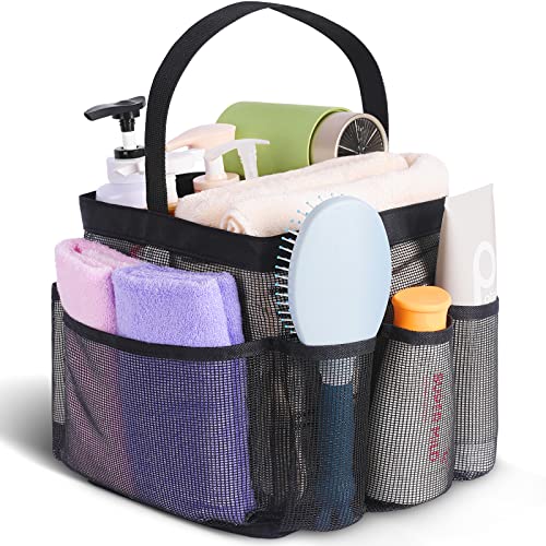 EUDELE Mesh Shower Caddy Portable for College Dorm Room Essentials, Shower Caddy Dorm with 8-Pocket Large Capacity,Shower Bag for Beach,Swimming,Gym - All Black