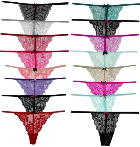 6 Pack Lace Thongs with G-String
