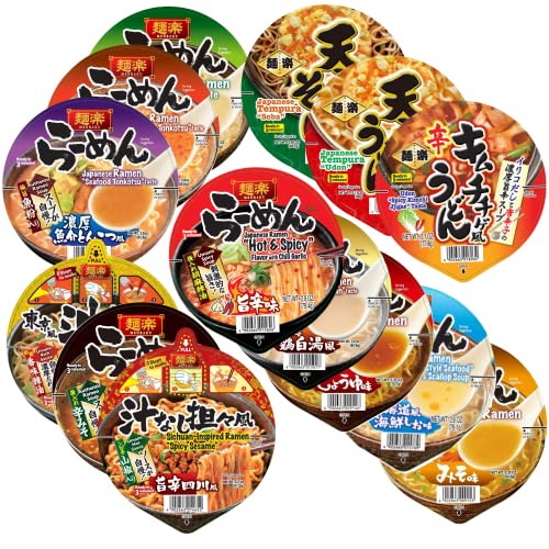 DELUXE RAMEN NOODLES SERIES COLLECTION FROM JAPAN, 14 Unique Umami Flavored Noodles, Ramen, Udon, and Soba Multiple Variety Packs, Get This Menraku Joyful Bundle Set for a Taste of Japanese Noodle Culture (Pack of 14) - Joyful Noodle Series