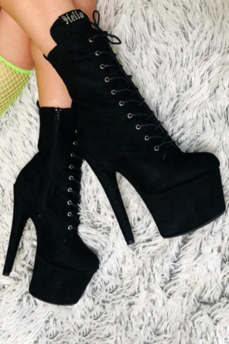 Hella Heels BabyDoll 7inch Boots - Black | Black / UK6 / EU39 / US8