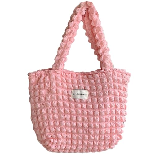 Oxford Tote Bags for Women Quilted Tote Handle Large Capacity Lightweight Aesthetic Pure Color Tote Work/Business bag… - Bubble Tote-light Pink