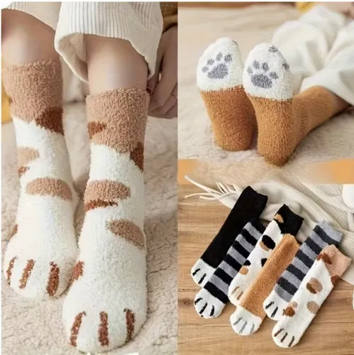 autumn winter 3 pairs womens cat paw pattern thermal socks - Temu New Zealand
