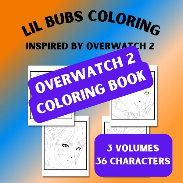 Adult coloring book inspired by your favorite game, Overwatch 2. Great gift for gamer. Hard copy, 3 volumes featuring 36 OW2 characters