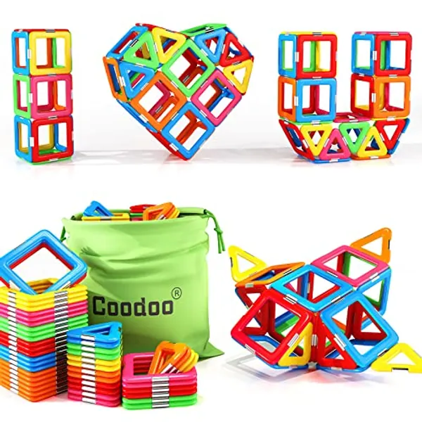 Coodoo Upgraded Magnetic Blocks Tough Tiles STEM Toys for 3+ Year Old Boys and Girls Learning by Playing Games for Toddlers Kids, Compatible with Major Brands Building Blocks - Starter Set