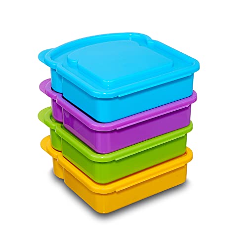 Kitchen & Cabana I 4 Pack I Small Size Sandwich Containers I Fun and Easy to Open for all Size Hands (4 Pack - Orange/Green/Blue/Purple) - 4 Pack - Orange/Green/Blue/Purple
