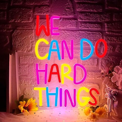 We Can Do Hard Things Neon Signs, Dimmable LED Signs for Wall Decor, Neon Light Kids Wall Art Positive Classroom Decor, USB Neon Light for Bedroom Birthday Party Classroom Backdrop Decor Aesthetic