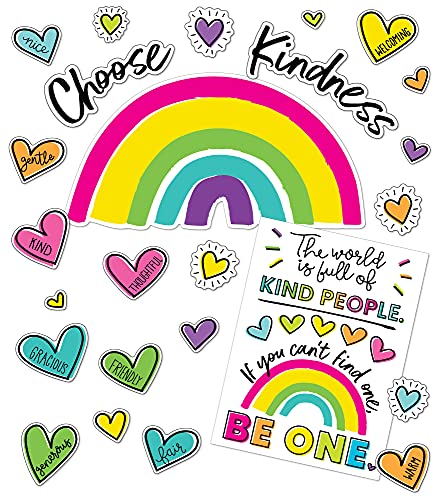 75 Pcs. Carson Dellosa Kind Vibes Classroom Bulletin Board Set, Includes Choose Kindness Header with Inspirational Classroom Poster and Colorful Heart Bulletin Board Cutouts - Choose Kindness