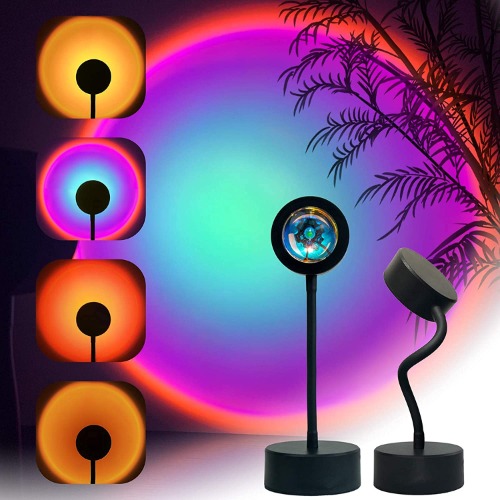Sunset Projection Lamp LED Night Light, 360 Degree Rotation Sunset Projector Light Floor Lamp, USB Romantic Visual Modern Floor Stand Projector for Bedroom Living Room Decor (Rainbow)