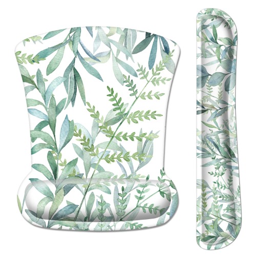 Ergonomic Mouse Pad with Wrist Support and Keyboard Wrist Rest Pad Set, iDonzon Cute Wrist Pad with Non-Slip Rubber Base and Raised Memory Foam, Easy Typing & Pain Relief, Green Plants
