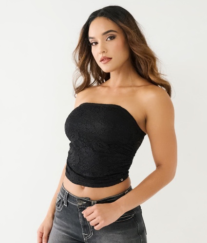 RUCHED LACE TUBE TOP
