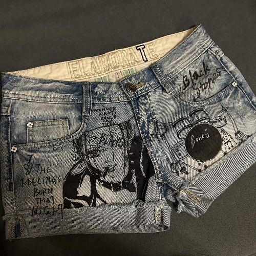 Summer Wear Anime Graffiti Denim Shorts for Women 2023 New Spicy Girl Vintage Low Waist Distressed Pants - AliExpress 