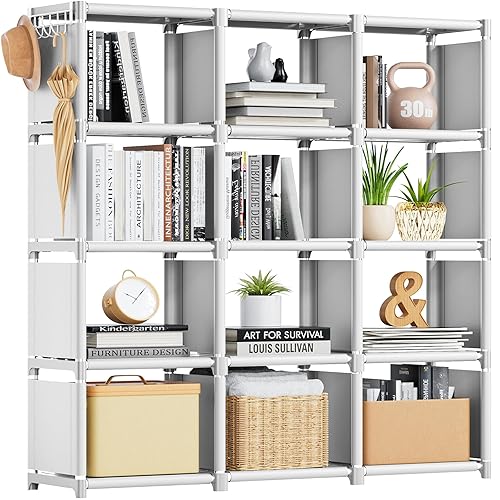 Mavivegue Book Shelf, 12 Cube Storage Organizer, Closet Storage Organizer, White Cubicle Storage Rack - White - 12-Grid