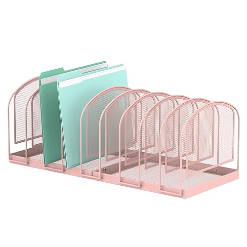 SUPEASY 9 Section Mesh File Organizer For Desk, Upright Desk Folder Organizer File Sorter Office Organization File Holder for Home, Office & Classroom, Pink - Pink
