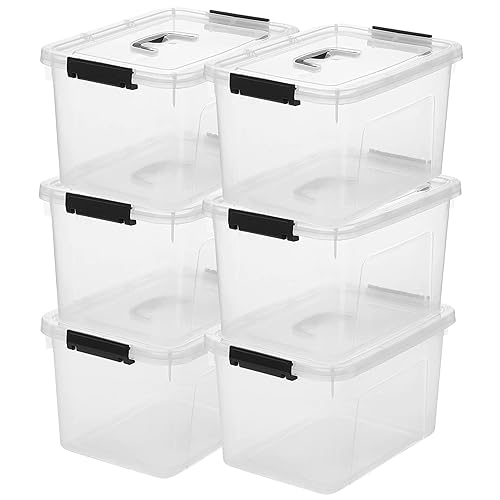 JUJIAJIA Clear Storage Latch Box 12 Quart, Plastic Organizing Box/Bin with Lid and Black Handles, 6-Pack - 12 QT