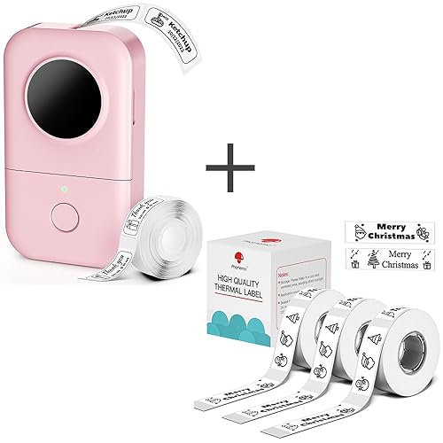 Phomemo D30 Label Maker with 4 Tapes - Black on White Label Tape 14X50mm, Mini Bluetooth Label Printer, Portable Smart Phone Handheld Sticker Labeler Inkless Rechargeable BPA-Free