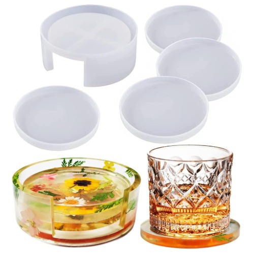 Golspia Silicone Molds Coasters Round Handmade Resin Set UV Resin Mold 5pcs