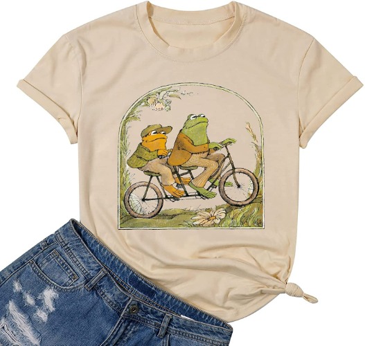 Frog Toad Shirt for Women Classic Book T-Shirt Vintage Graphic Tee Tops Book Lovers Shirt Funny Teacher Shirt - Large Apricot