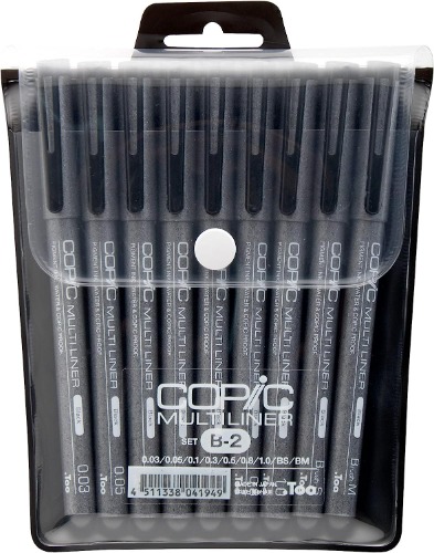 Copic Markers 9-Piece Multiliner Inking Pen Set B-2, Black (MLB2) - 9 Pens Black