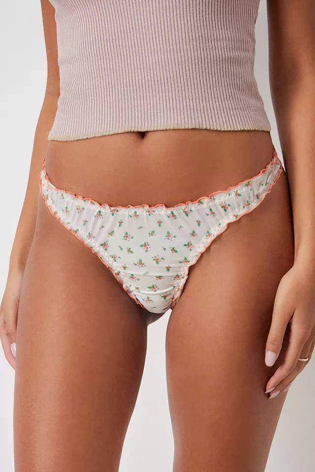 Out From Under Tanga de malla con volantes Ditsy Ivory