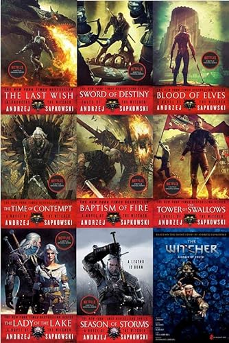 The Witcher Series by Andrzej Sapkowski 9 Book Set: Complete 8 Paperback Novel books & A Grain of Truth (Graphic Novel Adaptations in Hardcover)