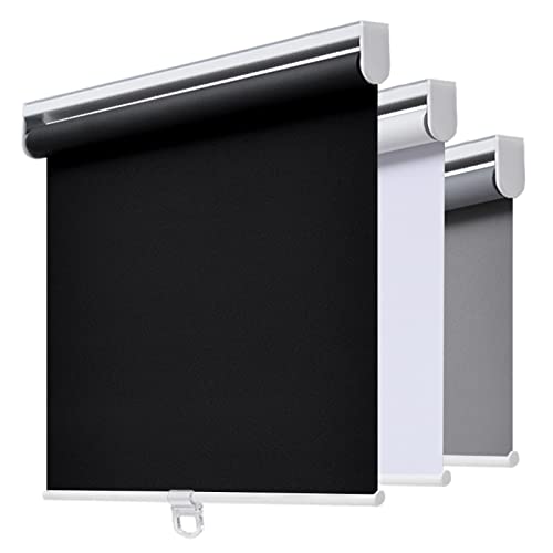 AOSKY Cordless Roller Shades Blackout Blinds for Windows Room Darkening Rolled Up Shades with Spring System, UV Protection Window Shades Door Blinds for Home and Office (37" W x 72" H, Black) - 37x72 - Black