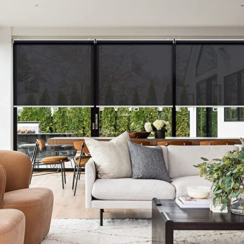 AOSKY Cordless Roller Shades for Windows Light Filtering Shades with 5% Openness Solar Screen Semi Sheer Roller Blinds UV Protection for Office and Home. Easy to Install 36" W x 72" H (Filter Black) - 36x72 - Filter Black