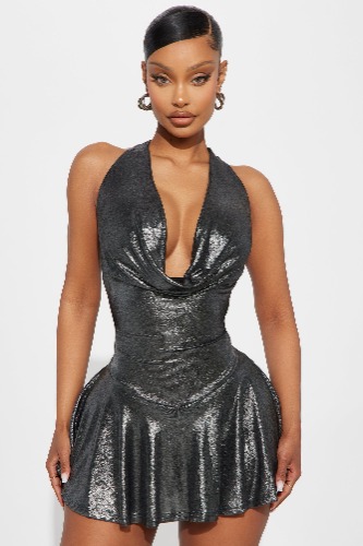 Metallic Mini Dress - Charcoal