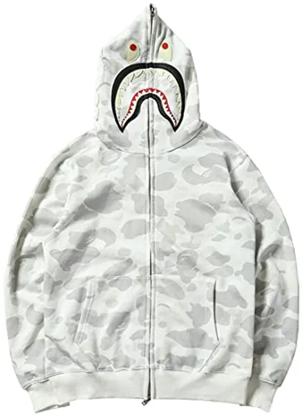 PADOLA Herren Kapuzenpullover Shark Hoodie Herren 3D Camouflage Fleecejacke Haikopf Shark Pullover Hai Jacke Winter Warm Sweatshirt mit Reißverschluss Übergangsjacke Herren