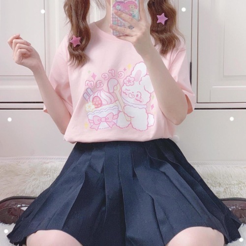 Strawberry Icecream Bunny Tee - Pink / M