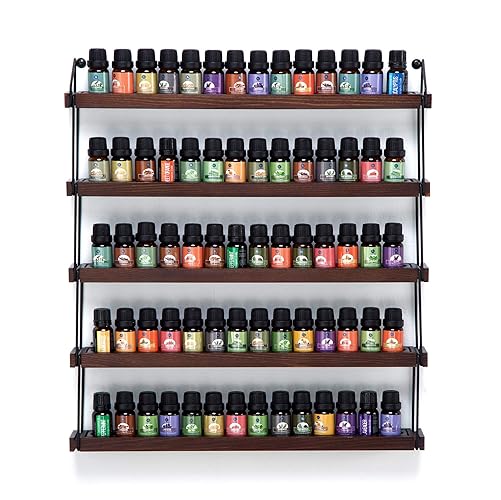 J JACKCUBE DESIGN Essential Oils Display Shelves Wall Mount Black Metal and Wood, Nail Polish Paint Holder Rack Organizer Holds 70 Bottles (5 Tier) : MK482A - Black