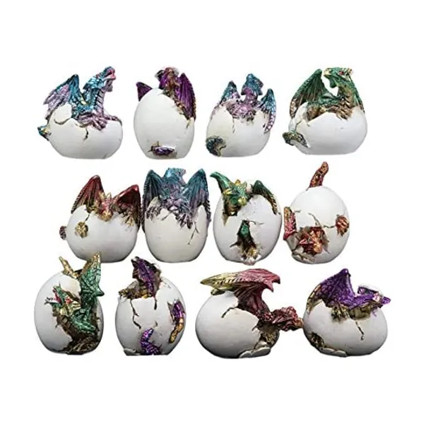 Ebros Miniature Set of 12 Wyrmling Dragons in Eggs Figurine Set Colorful Fantasy Egg Hatchling Figurines Set of 12 Dungeons and Medieval Fantasy Dragon Collectibles