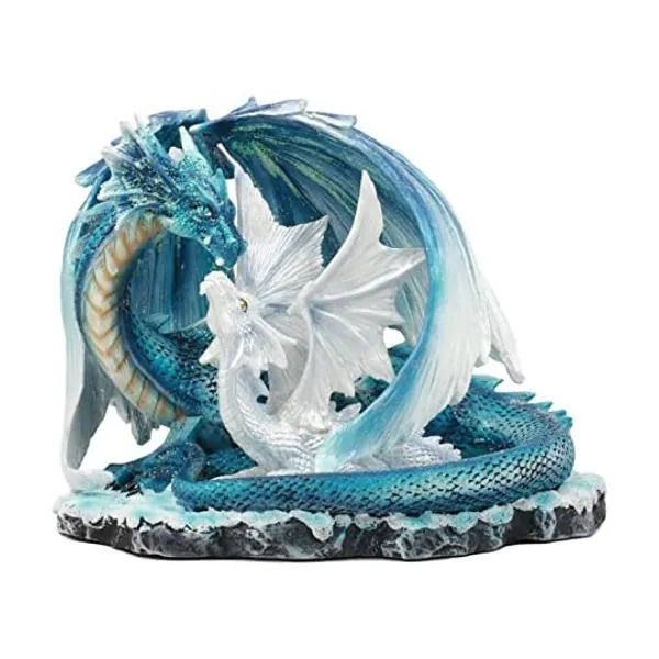 Ebros Nature's Nurture Mother Dragon Adoring White Baby Dragon Statue Home Decor Resin Fantasy Dragon Family Sculptural 6.75" Long