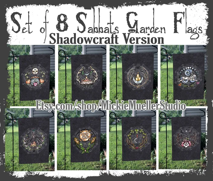 Set of Eight Sabbat Garden Flags, Shadowcraft Version
