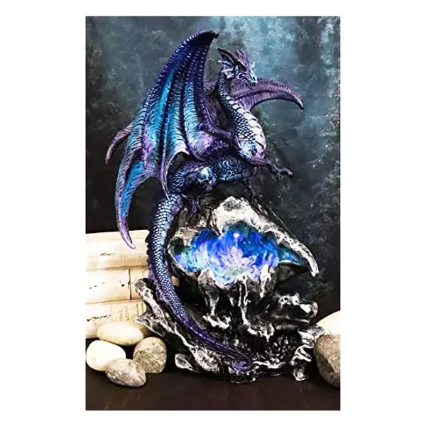 Ebros Gift Aqua Spyro Blue Elemental Dragon Perching On Fossil Cave Crystal Geode Mine Guardian LED Night Light Statue 12.5" H Dungeons and Dragons Mythical Fantasy Decor Dwarf Druid Treasure Trove