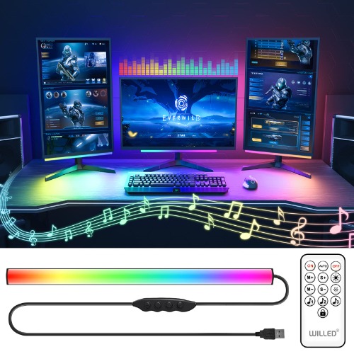 WILLED Gaming Lights with Music Sync, Under Desk Light with Remote Controller, 5V USB Powered Lamp, RGB Light Bar, Under Monitor Light Bar for Gaming Setup, Computer Desk , Keyboard, Room Decoration