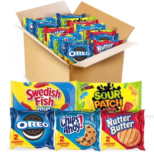 OREO, CHIPS AHOY!, Nutter Butter, SOUR PATCH KIDS & SWEDISH FISH Cookies & Candy Variety Pack, Easter Snacks, 40 Snack Packs