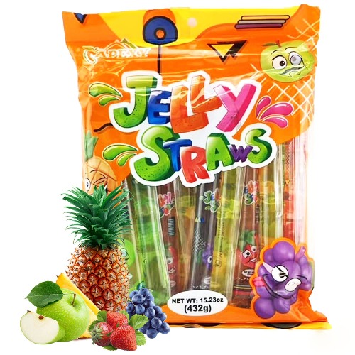 Apexy Jelly Straws, Fruit Jelly Filled Strips, Tiktok Candy Trend Items, Assorted Fruit Jelly Sticks, 15.23oz (432g)