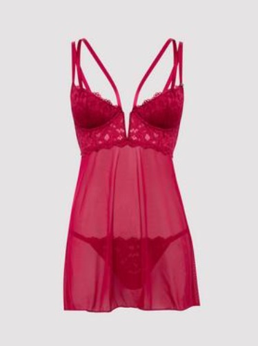 Lovehoney Parisienne Wine Lace Plunge Babydoll Set