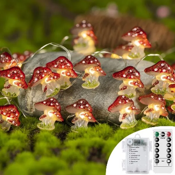 KAiSnova Mushroom Decor LED String Lights 10FT 30LEDs Battery Powered with Remote Princess Fairy Lights for Girls Bedroom Dorm Room Indoor Outdoor Wedding Party Patio Fence Plants Christmas Decor