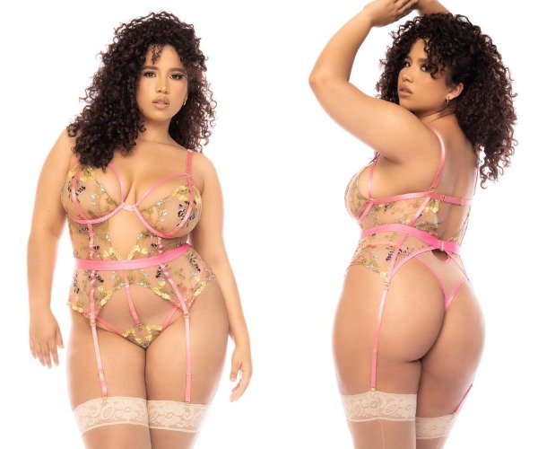 Mapale 8821X Curvy Size Sydney Bodysuit Plus Color Pink Garden - 3-4XL / Pink Garden