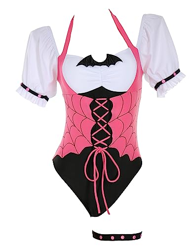 MEOWCOS Women's One Piece Swimwear Cute Womens Swimsuits Bathing Suit for Vacations Honeymoo Swimming - Small - Pink