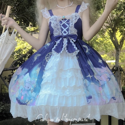 Bunny Star Kingdom Lolita Dress | Navy Blue / S